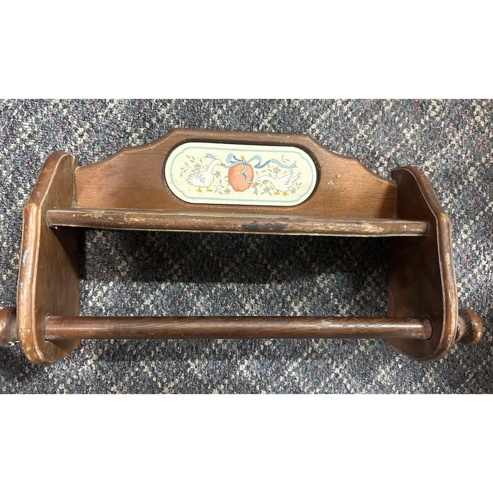 International Marmalade Geese Apple Wood Wall Paper Towel Shelf VTG Rare